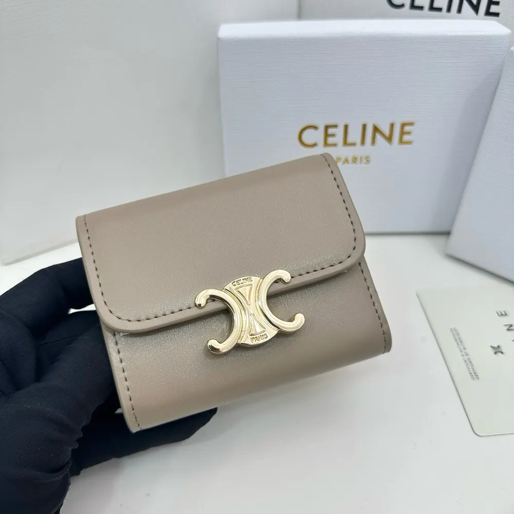 Celine Women Compact Wallet with Coin Triomphe in Shiny Calfskin-Grey - image 5