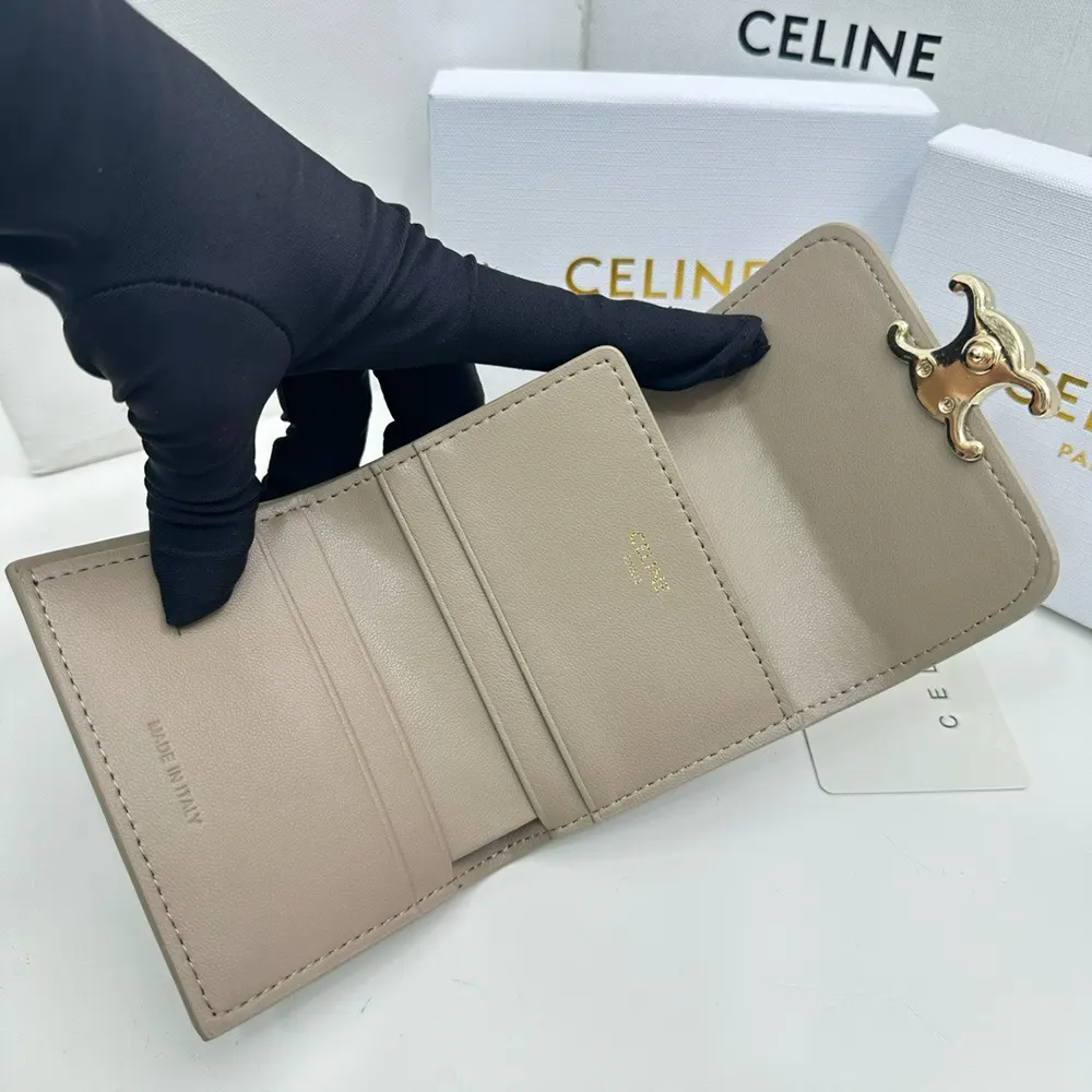 Celine Women Compact Wallet with Coin Triomphe in Shiny Calfskin-Grey - image 7
