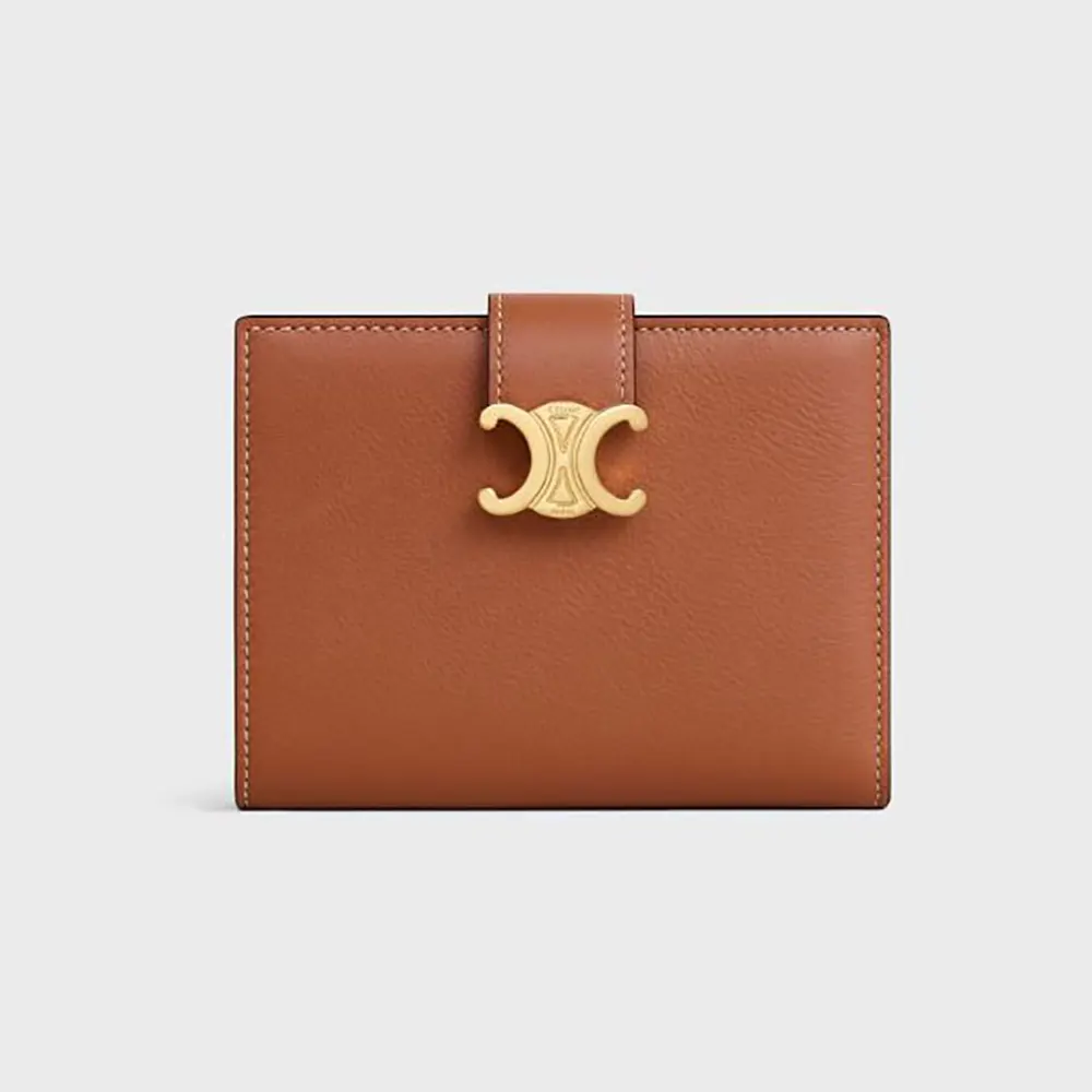Front angle of Celine Women Medium Strap Wallet Nino in brown calfskin