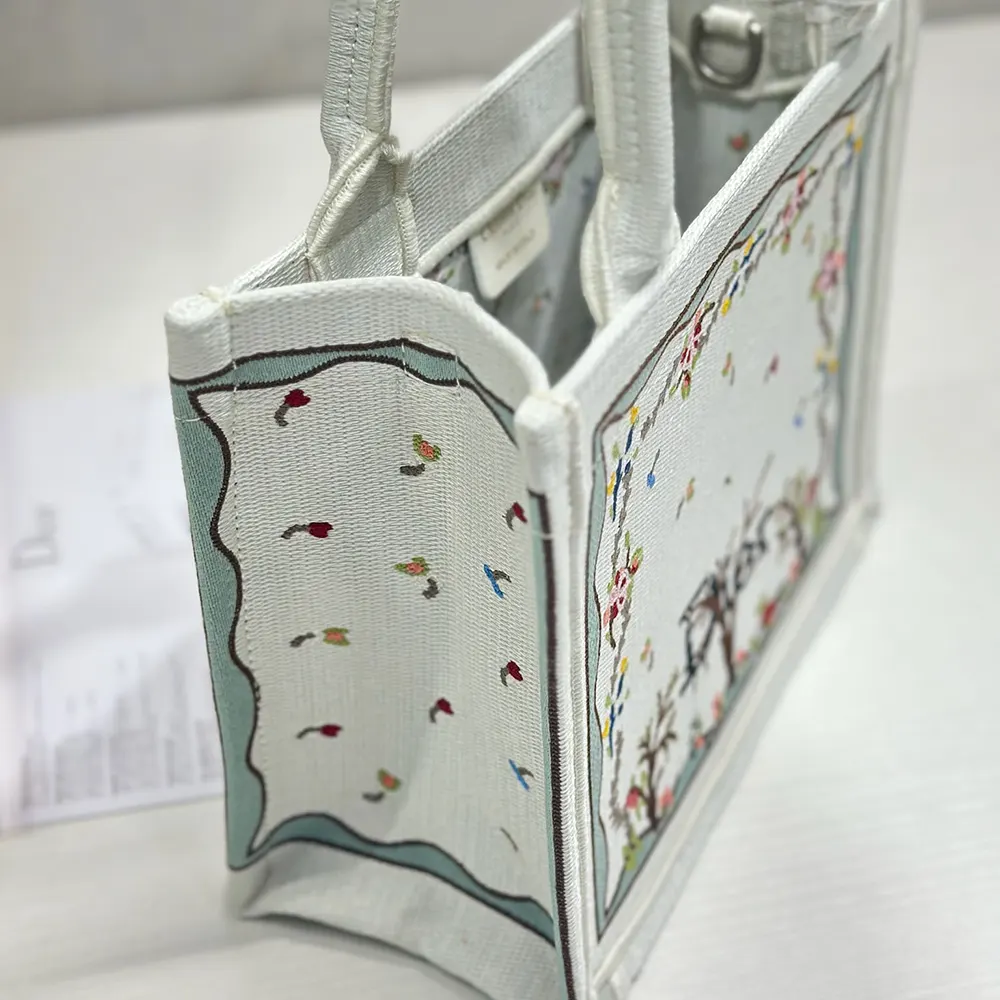 Dior Women Dioramour Small Dior Book Tote with Strap White Multicolor Revolution Flowers Embroidery - image 8