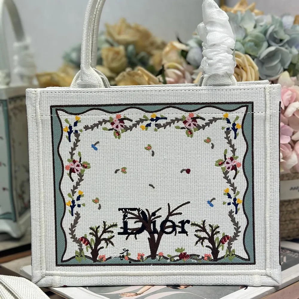 Dior Women Dioramour Small Dior Book Tote with Strap White Multicolor Revolution Flowers Embroidery - image 4