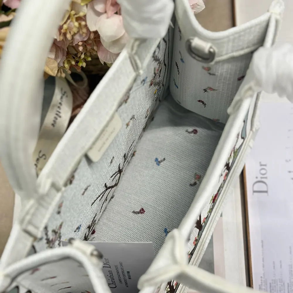 Dior Women Dioramour Small Dior Book Tote with Strap White Multicolor Revolution Flowers Embroidery - image 9