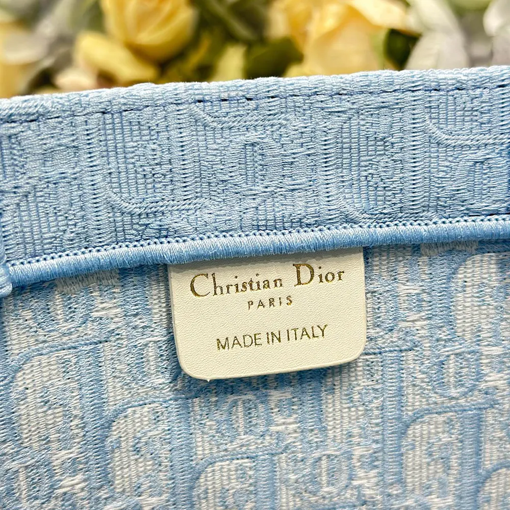 Dior Women Medium Dior Book Tote with Strap Blue Dior Oblique Embroidery with White Lace and Dior Médaillon - image 10