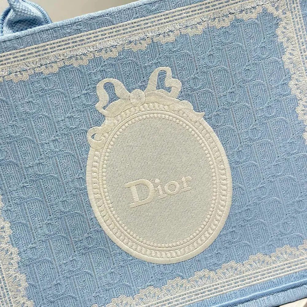 Dior Women Medium Dior Book Tote with Strap Blue Dior Oblique Embroidery with White Lace and Dior Médaillon - image 9