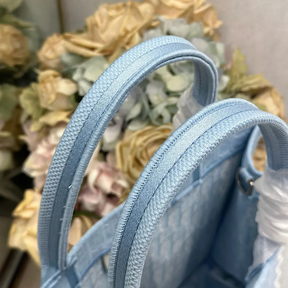 Dior Women Medium Dior Book Tote with Strap Blue Dior Oblique Embroidery with White Lace and Dior Médaillon - image 8