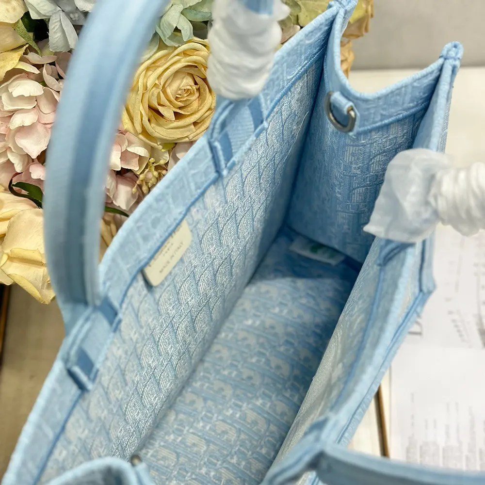 Dior Women Medium Dior Book Tote with Strap Blue Dior Oblique Embroidery with White Lace and Dior Médaillon - image 7