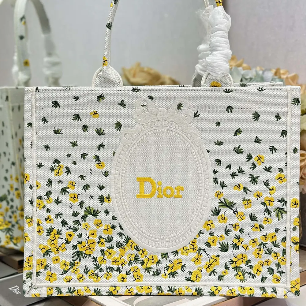 Dior Women Medium Dior Book Tote with Strap Buttercup Dior Embroidery and White Dior Médaillon - image 4