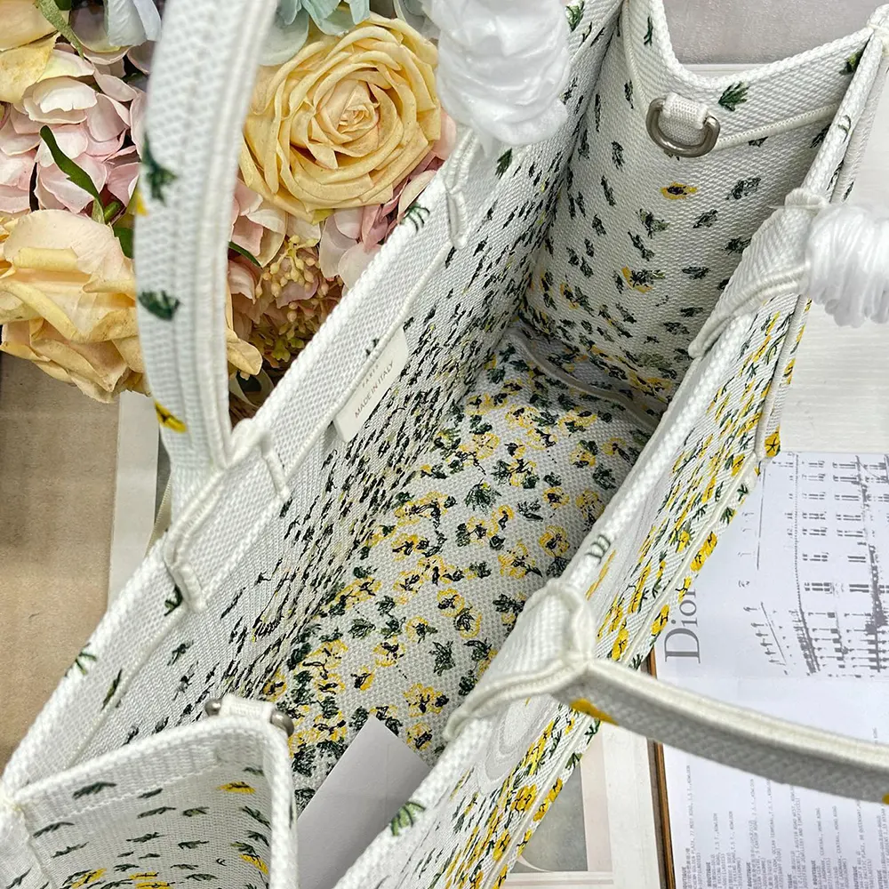 Dior Women Medium Dior Book Tote with Strap Buttercup Dior Embroidery and White Dior Médaillon - image 8