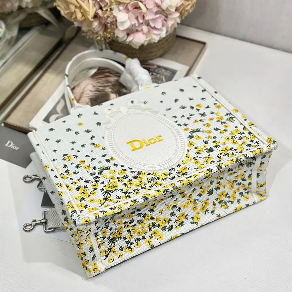 Dior Women Medium Dior Book Tote with Strap Buttercup Dior Embroidery and White Dior Médaillon - image 5