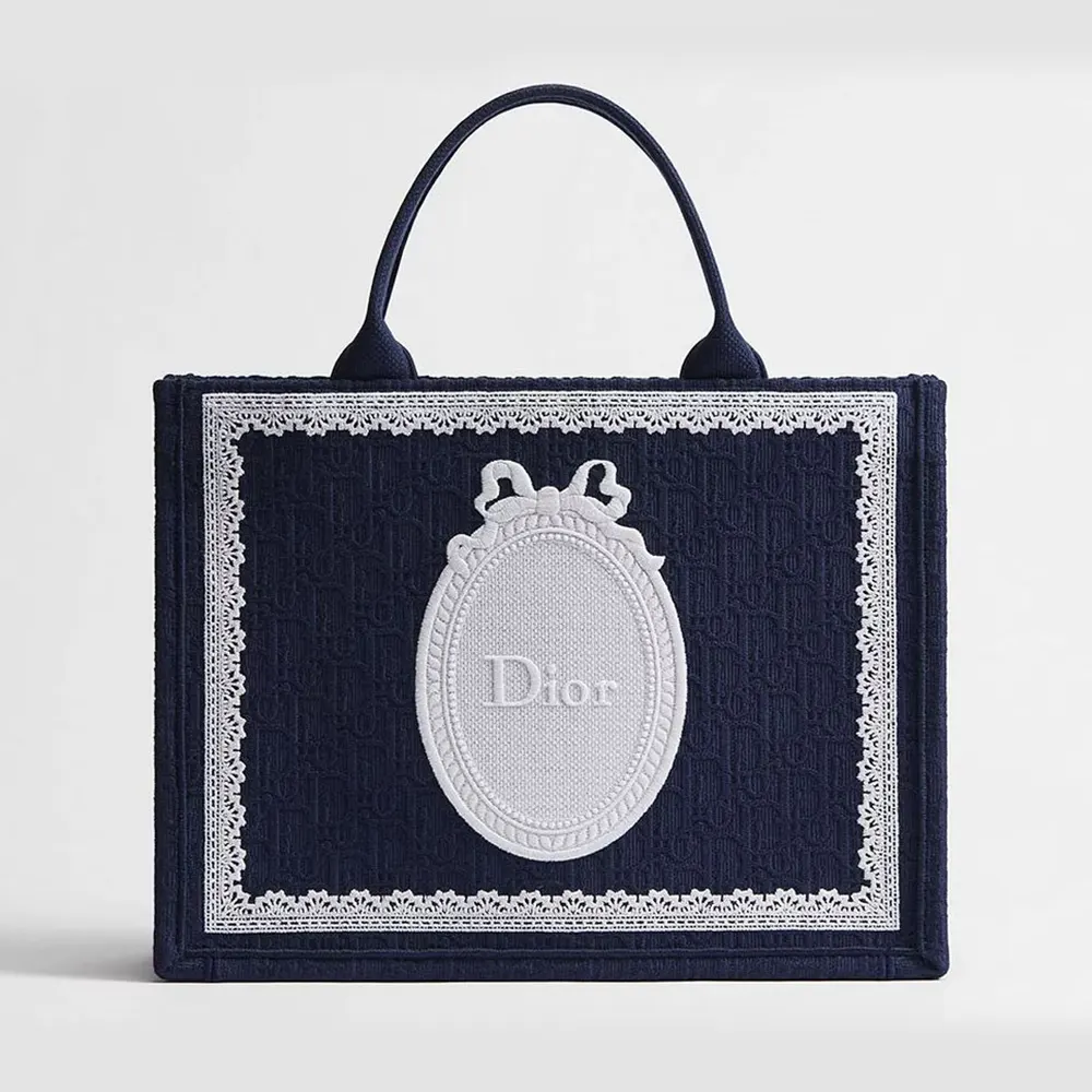 Dior Women Medium Dior Book Tote with Strap Celestial Blue Dior Oblique Embroide