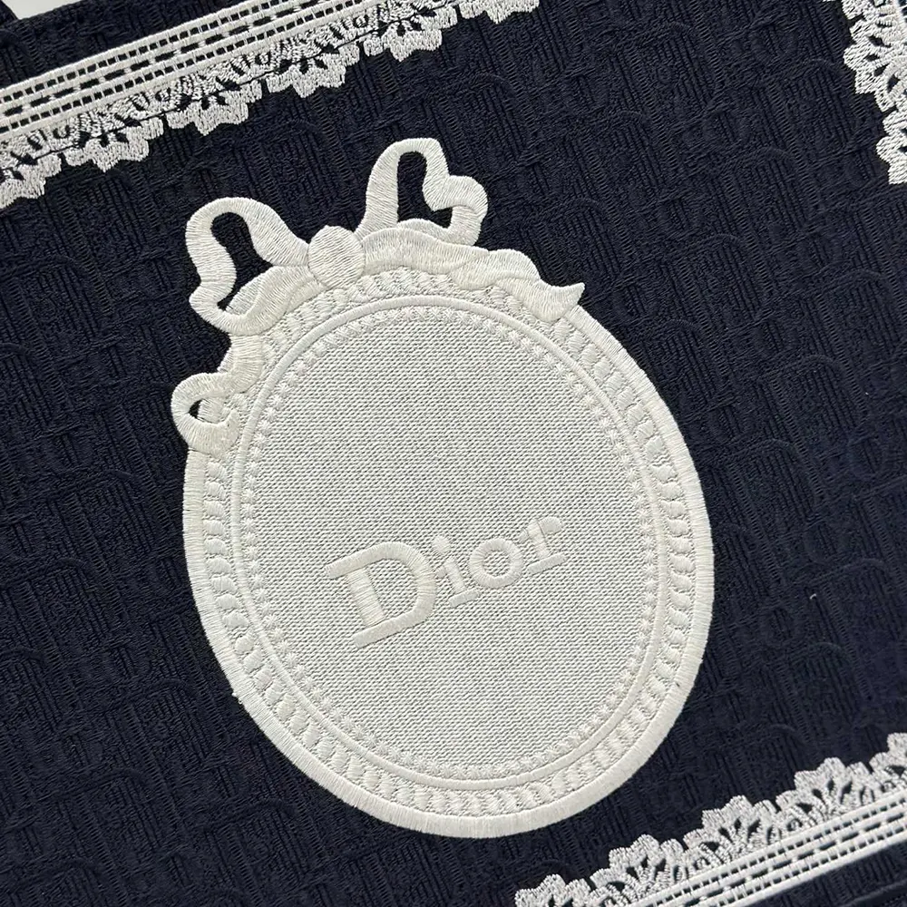 Dior Women Medium Dior Book Tote with Strap Celestial Blue Dior Oblique Embroidery with White Lace and Dior Médaillon - image 9