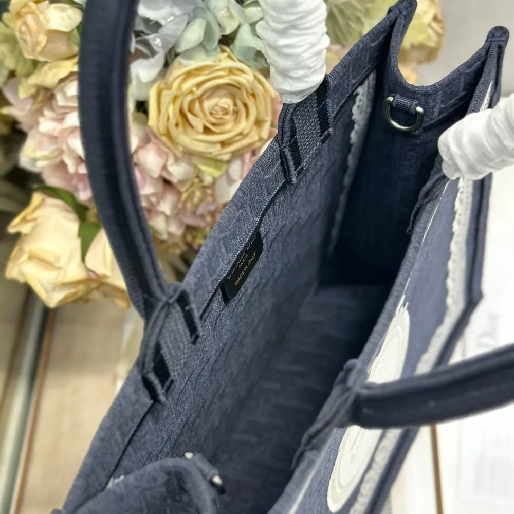 Dior Women Medium Dior Book Tote with Strap Celestial Blue Dior Oblique Embroidery with White Lace and Dior Médaillon - image 7