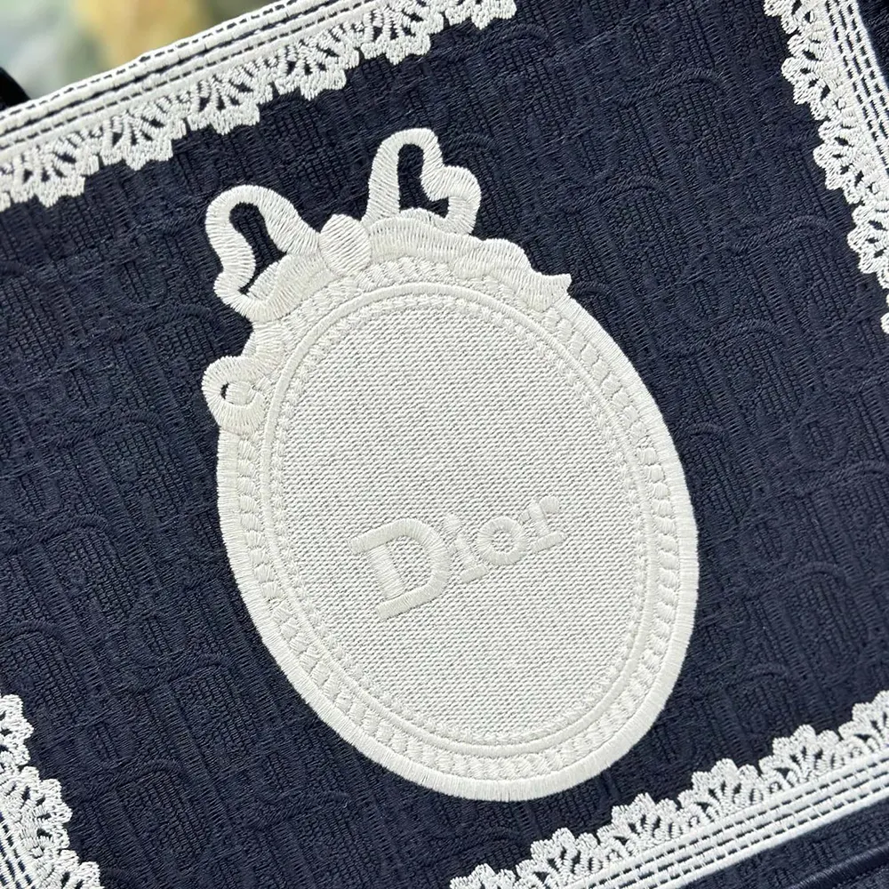 Dior Women Small Dior Book Tote with Strap Blue Dior Oblique Embroidery with White Lace and Dior Médaillon - image 6
