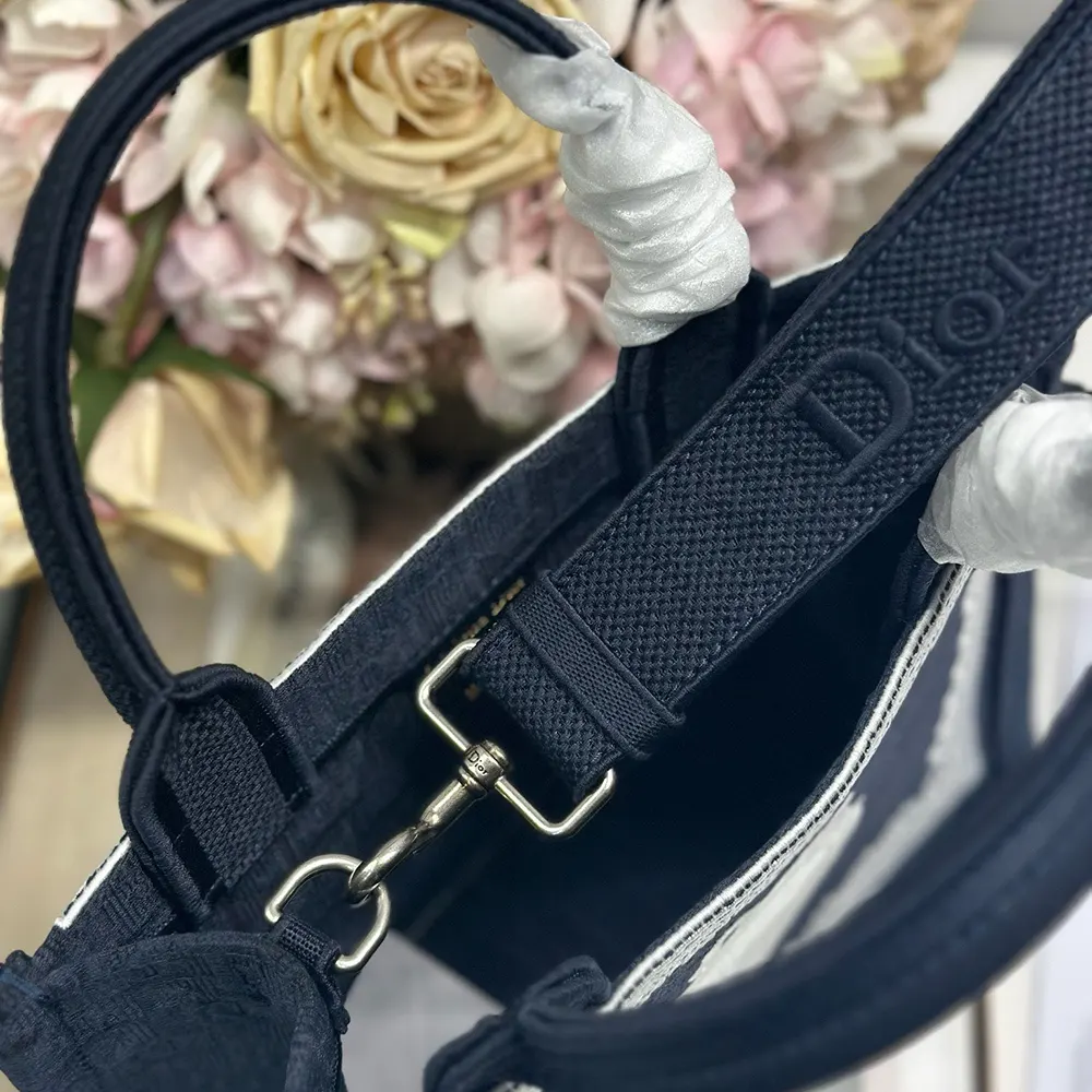 Dior Women Small Dior Book Tote with Strap Blue Dior Oblique Embroidery with White Lace and Dior Médaillon - image 7
