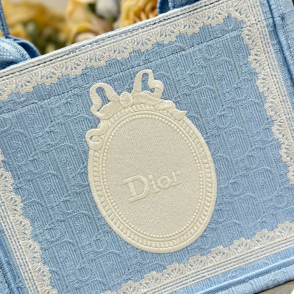 Dior Women Small Dior Book Tote with Strap Celestial Blue Dior Oblique Embroidery with White Lace and Dior Médaillon - image 10