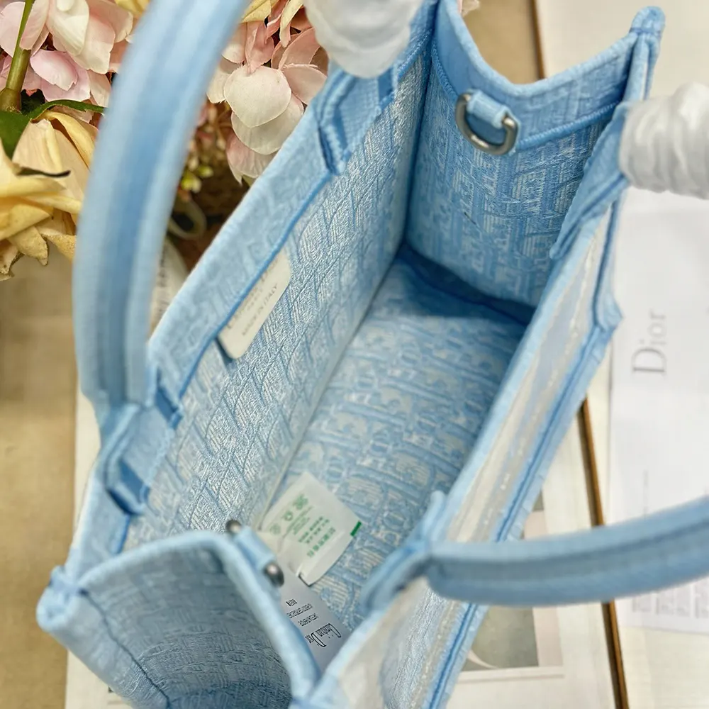 Dior Women Small Dior Book Tote with Strap Celestial Blue Dior Oblique Embroidery with White Lace and Dior Médaillon - image 9