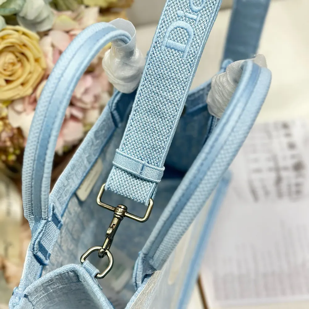 Dior Women Small Dior Book Tote with Strap Celestial Blue Dior Oblique Embroidery with White Lace and Dior Médaillon - image 8
