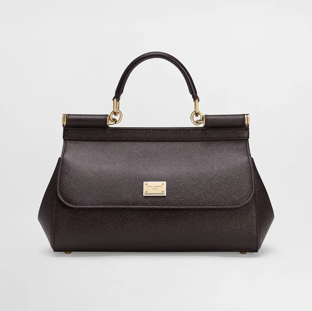 Front view of Dolce Gabbana D&G Women Medium Sicily Handbag purple leather