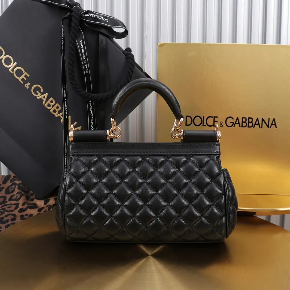 Side view showing compact silhouette of Dolce Gabbana D&G Mini Sicily Handbag