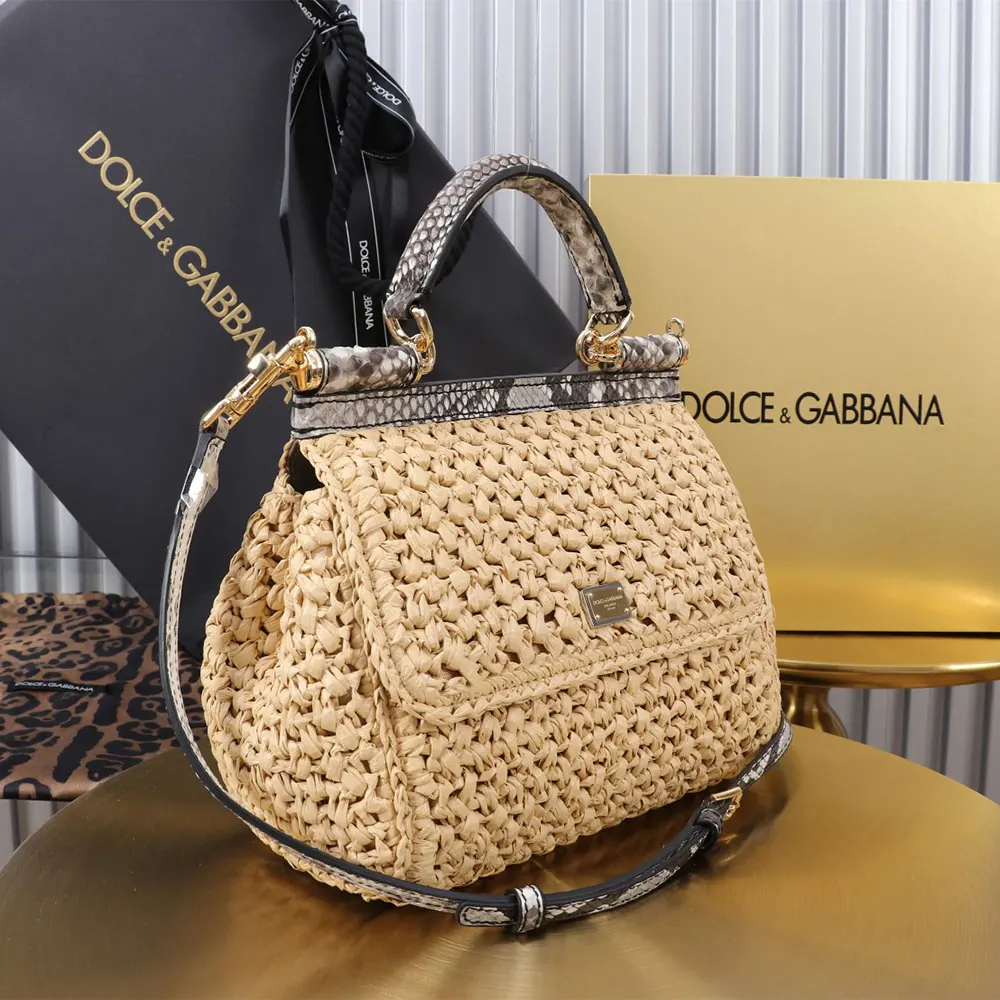 Dolce Gabbana D&G Women Small Sicily Handbag in Crochet Raffia - image 4