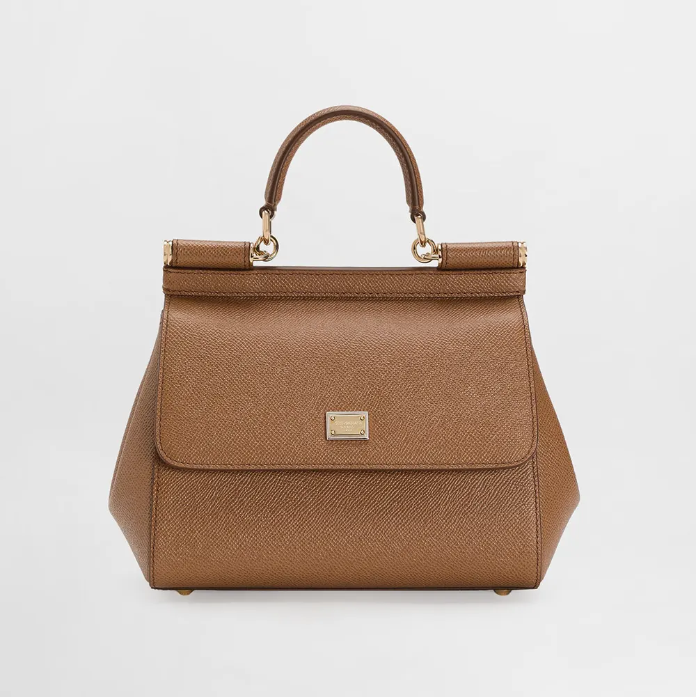 Dolce Gabbana D&G Women Small Sicily Handbag in Dauphine Calfskin-Brown