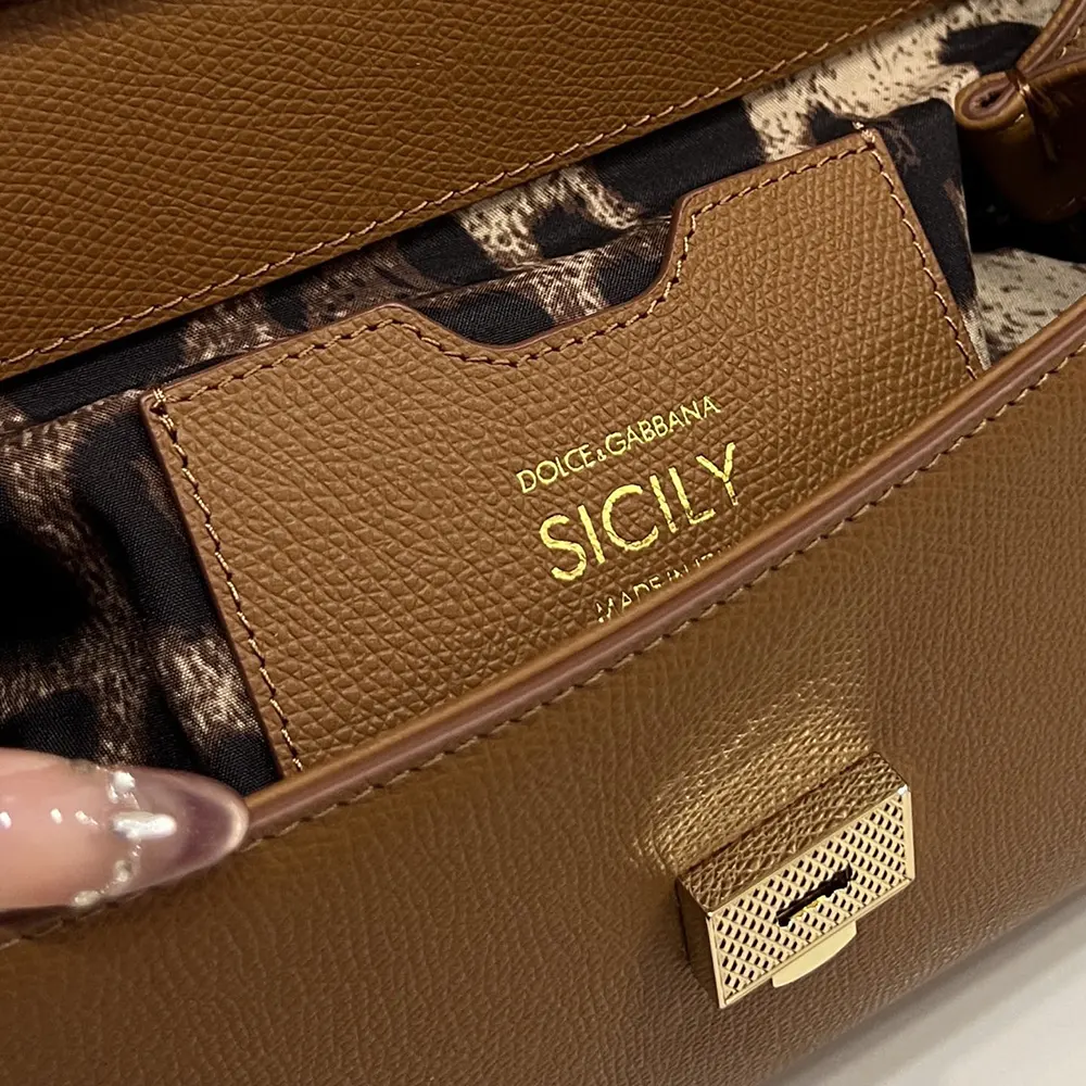 Dolce Gabbana D&G Women Small Sicily Handbag in Dauphine Calfskin-Brown - image 10