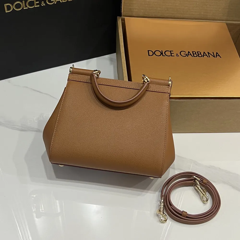 Dolce Gabbana D&G Women Small Sicily Handbag in Dauphine Calfskin-Brown - image 4