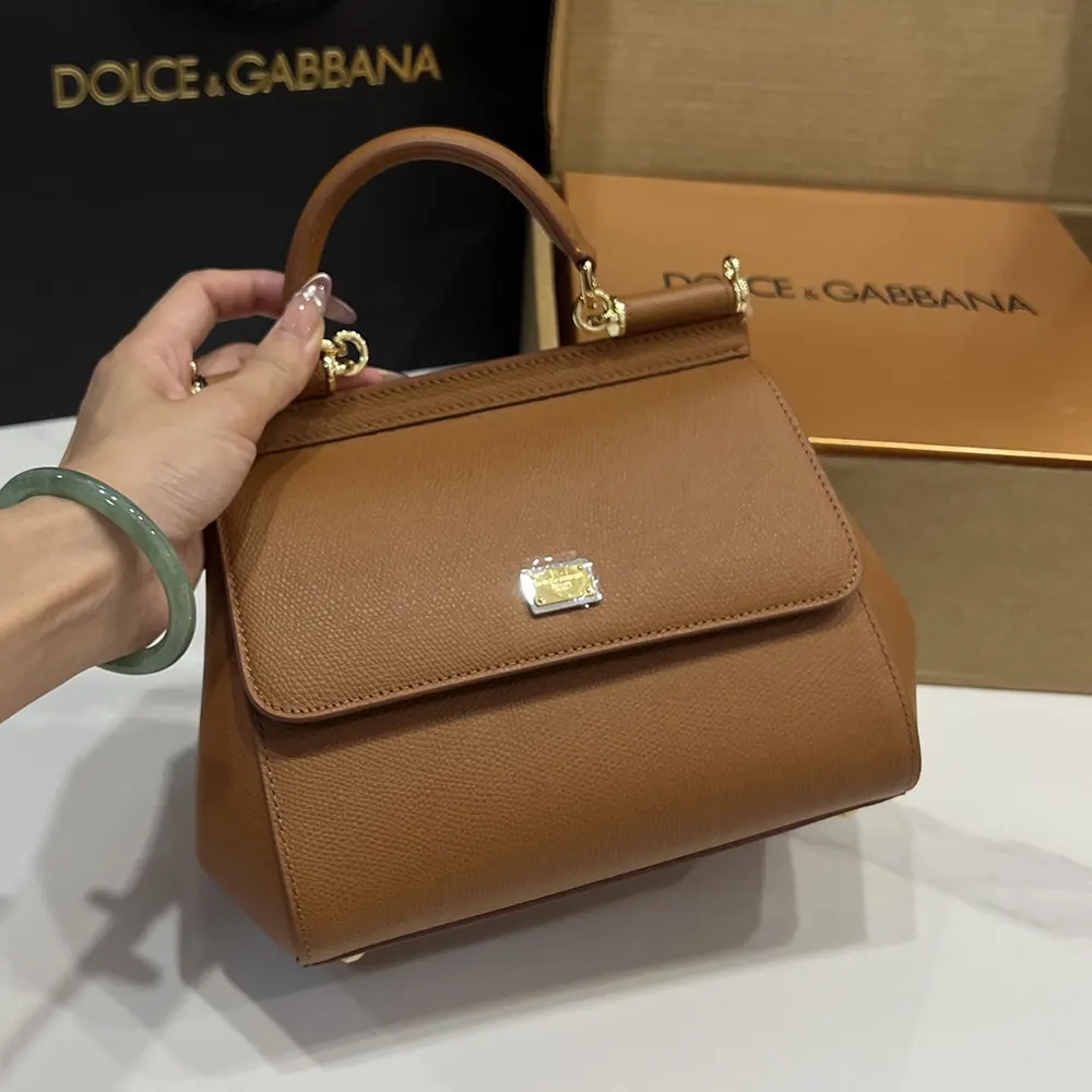 Dolce Gabbana D&G Women Small Sicily Handbag in Dauphine Calfskin-Brown - image 5