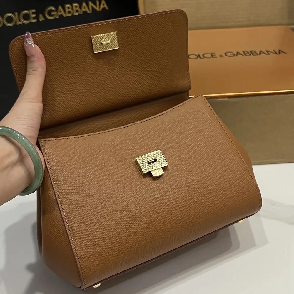 Dolce Gabbana D&G Women Small Sicily Handbag in Dauphine Calfskin-Brown - image 6