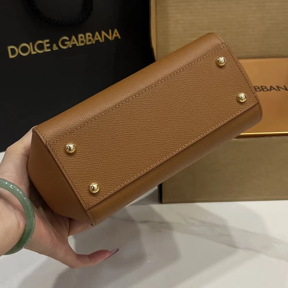 Dolce Gabbana D&G Women Small Sicily Handbag in Dauphine Calfskin-Brown - image 8