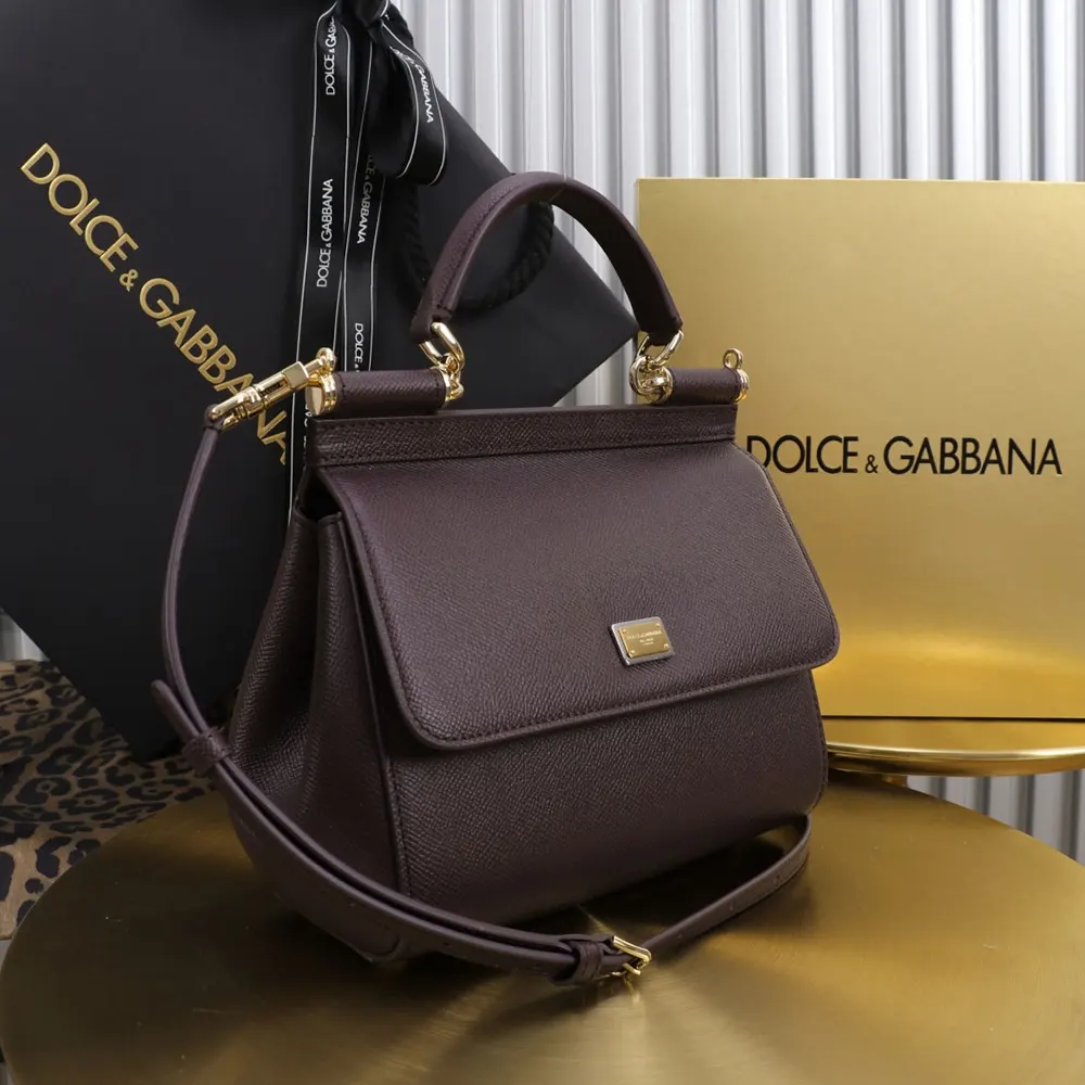 Dolce Gabbana D&G Women Small Sicily Handbag in Dauphine Calfskin-Burgundy - image 5