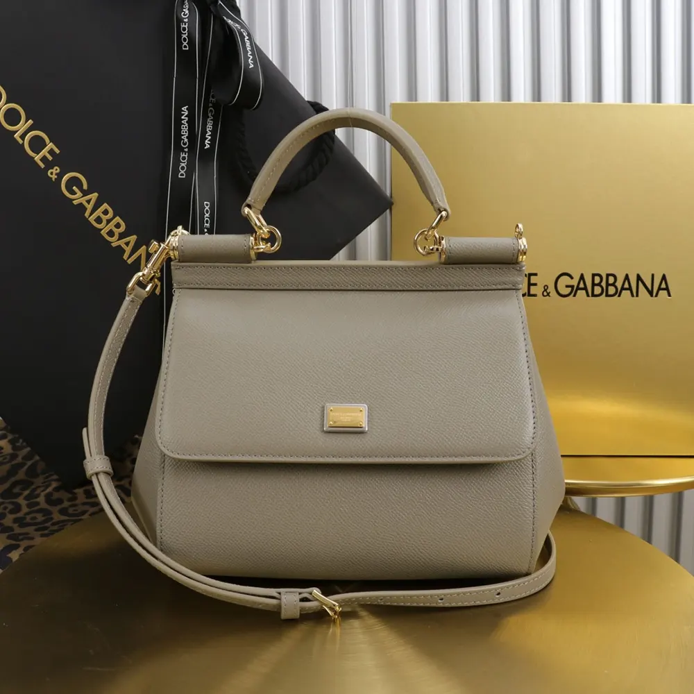 Side angle highlighting silhouette of Dolce Gabbana D&G Small Sicily Handbag gray