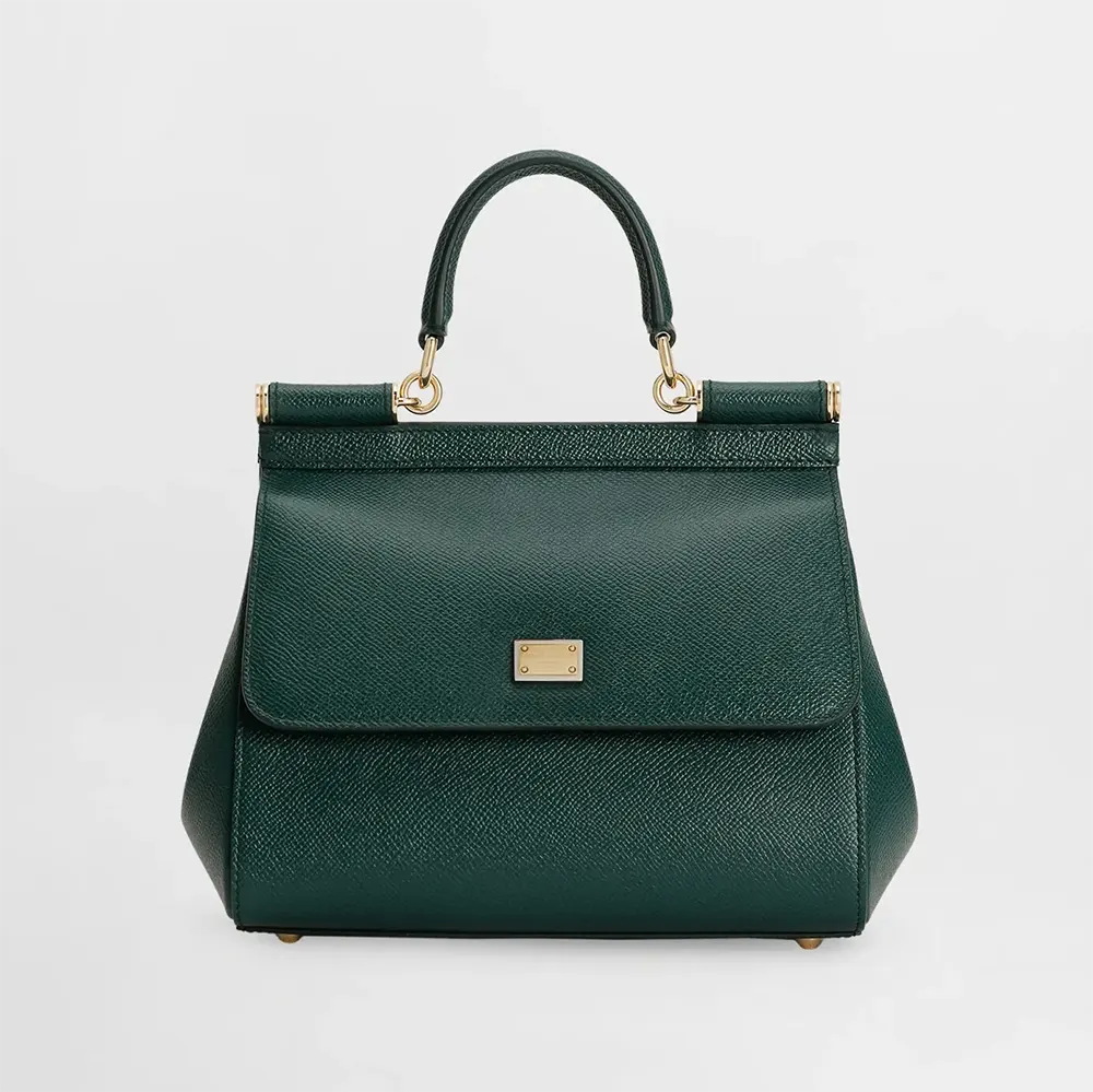 Dolce Gabbana D&G Women Small Sicily Handbag in Dauphine Calfskin-Green
