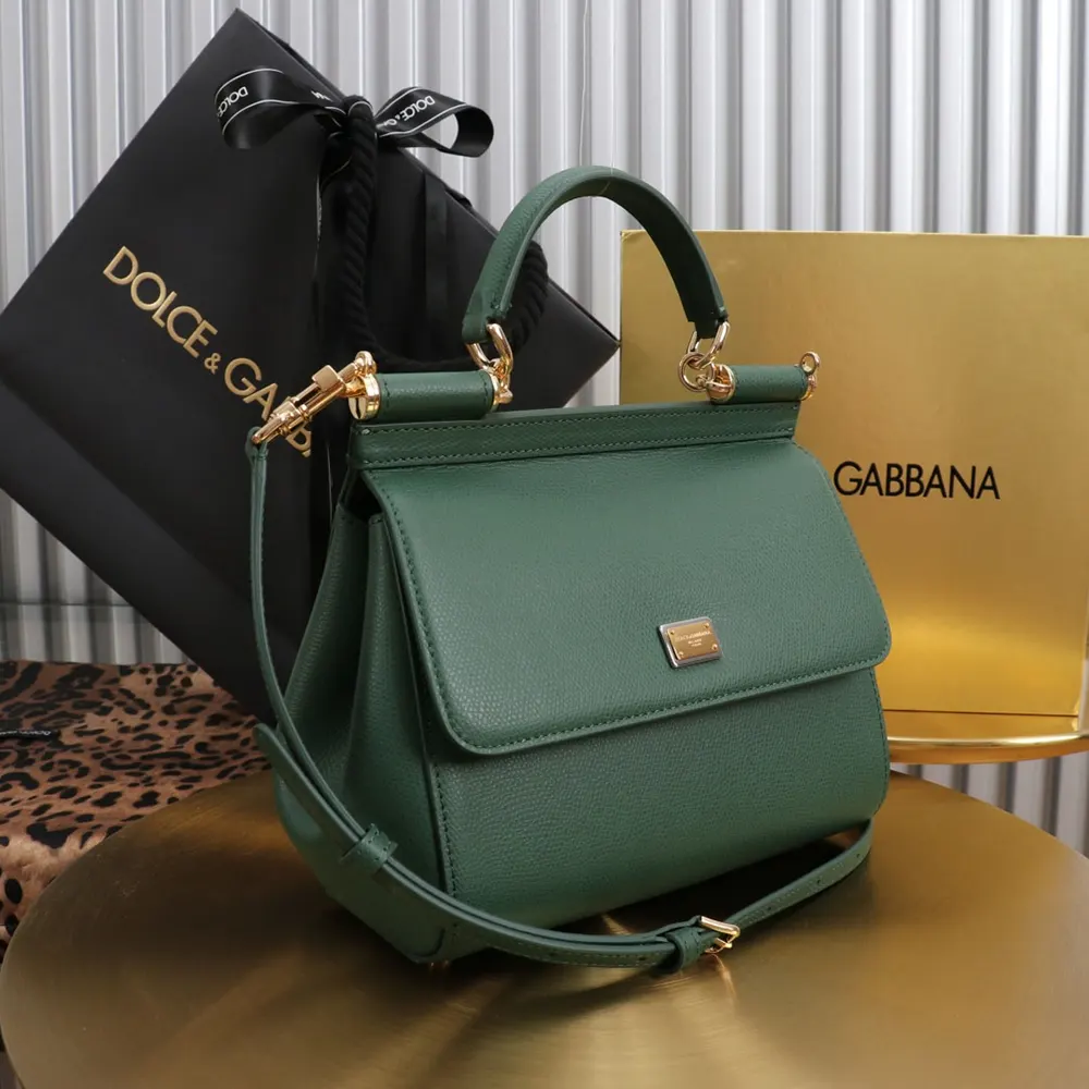 Dolce Gabbana D&G Women Small Sicily Handbag in Dauphine Calfskin-Green - image 5