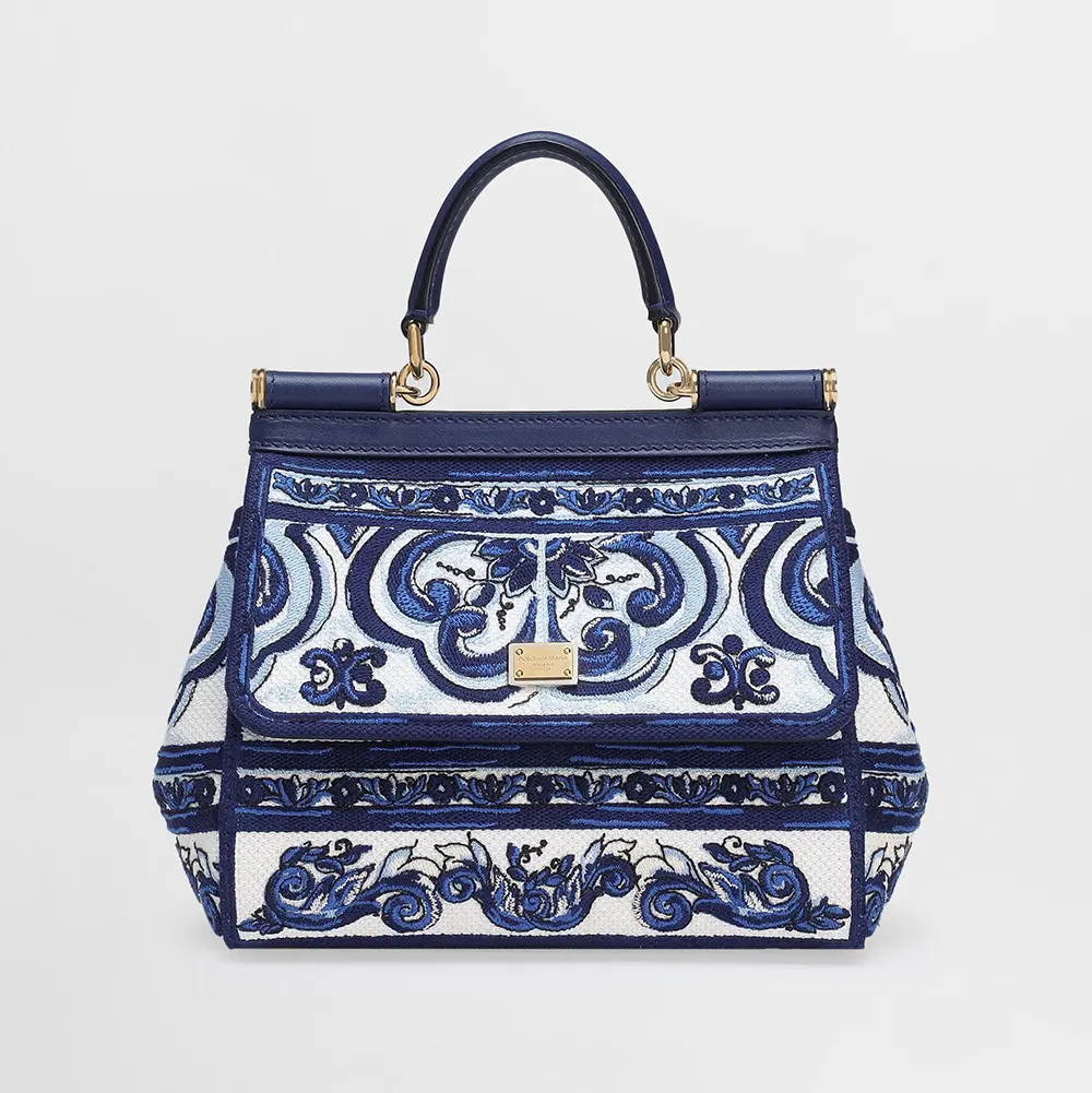 Dolce Gabbana D&G Women Small Sicily Handbag with Majolica Embroidery-Blue