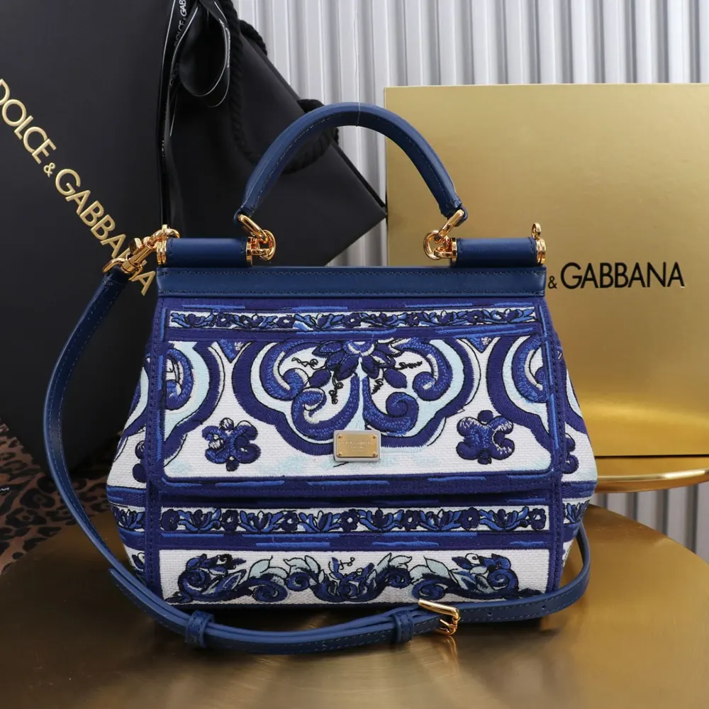 Close-up detail of majolica embroidery on Dolce Gabbana D&G Small Sicily Handbag