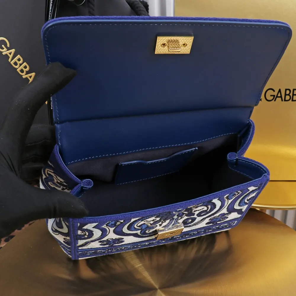 Dolce Gabbana D&G Women Small Sicily Handbag with Majolica Embroidery-Blue - image 8