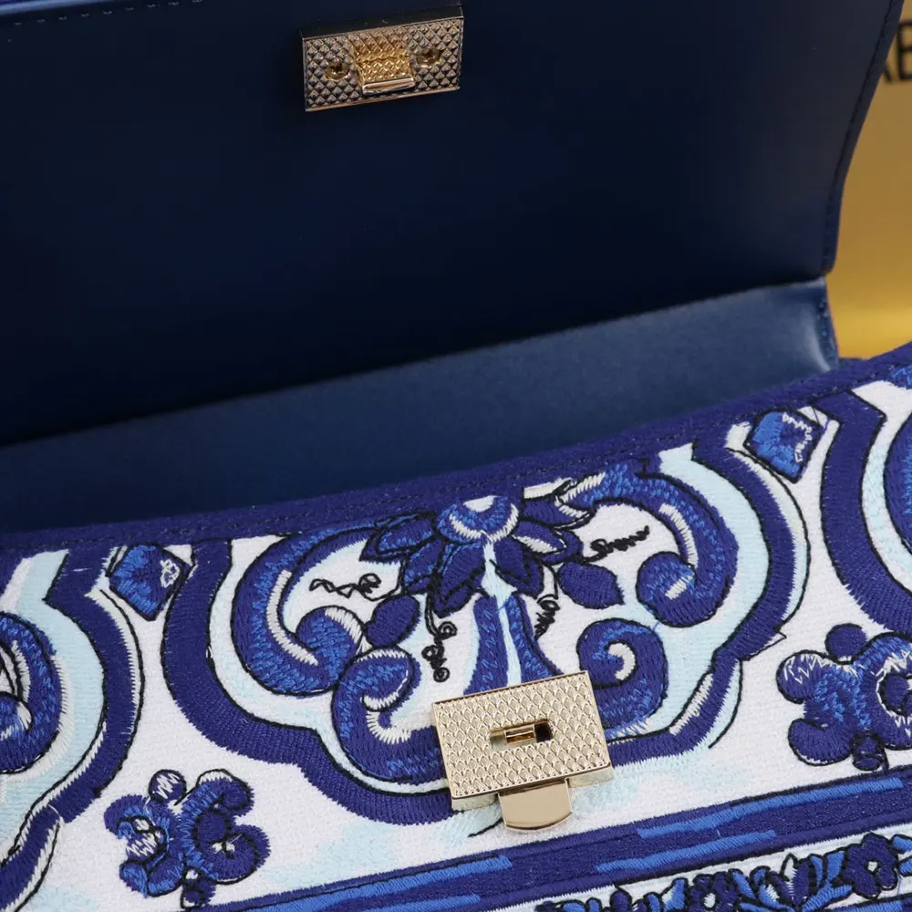 Dolce Gabbana D&G Women Small Sicily Handbag with Majolica Embroidery-Blue - image 7