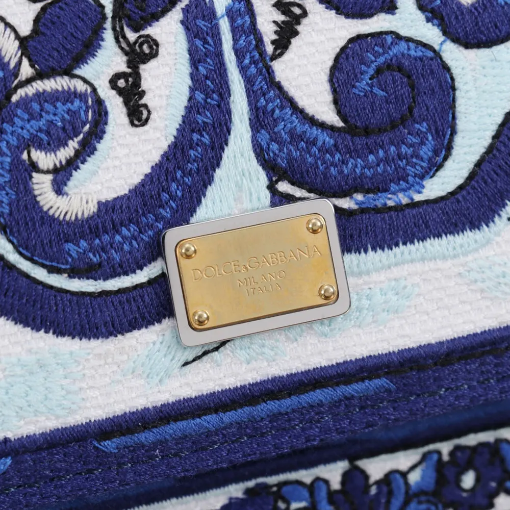 Dolce Gabbana D&G Women Small Sicily Handbag with Majolica Embroidery-Blue - image 6