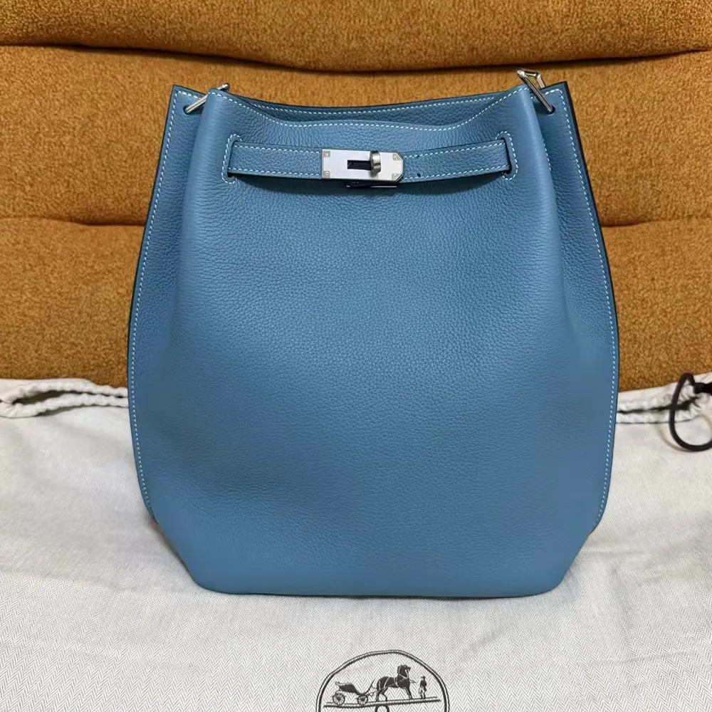 Hermes Unisex Togo So Kelly 22 Palladium Hardware-Blue - image 10