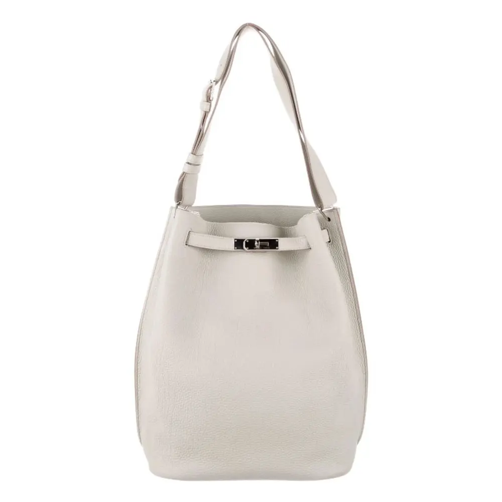 Front view of Hermes Unisex Togo So Kelly 22 Palladium Hardware-White bag