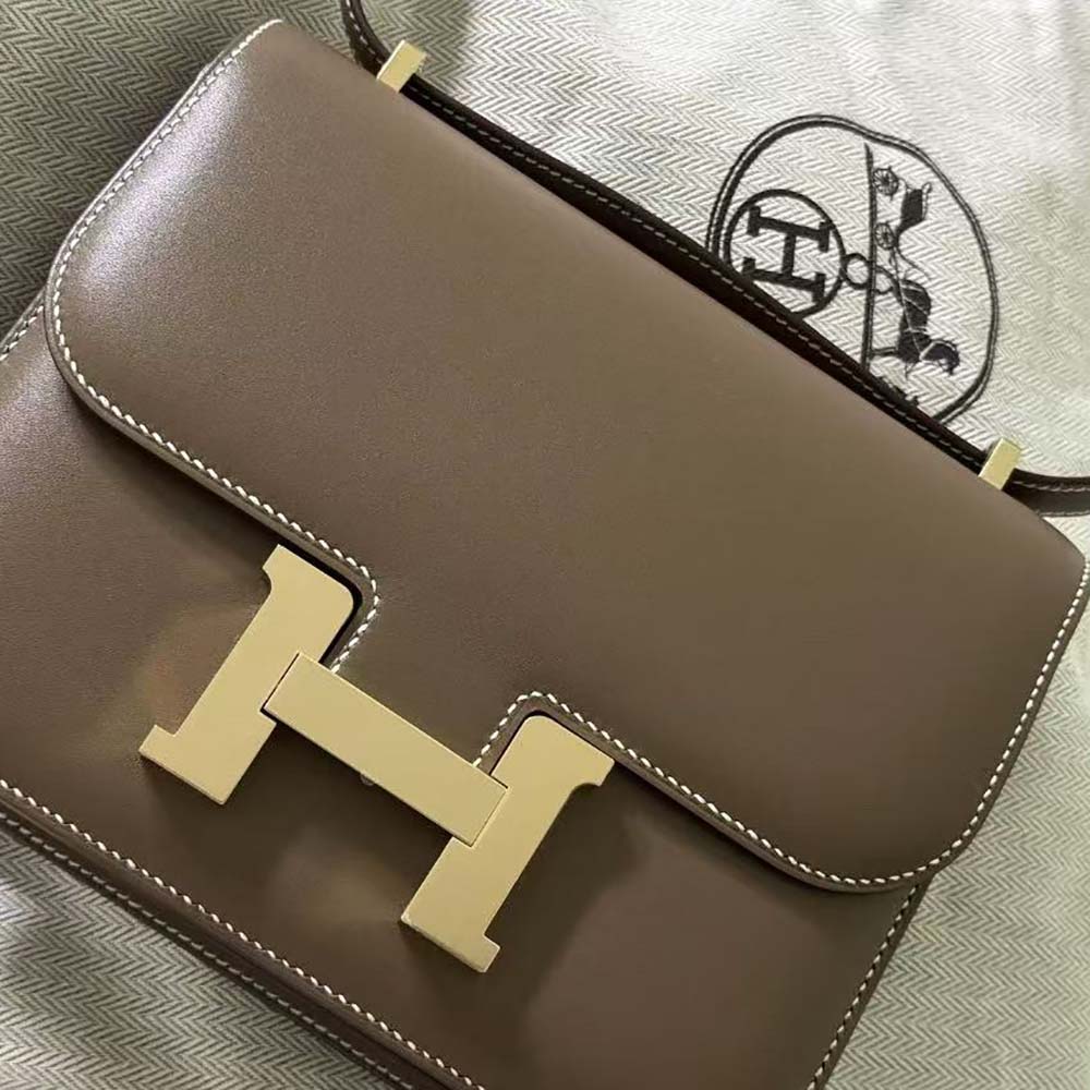 Hermes Women Constance 19 Bag Box Calf Leather-Grey/Gold - image 4