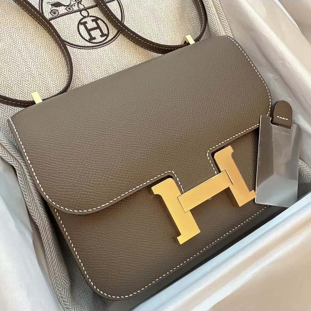 Side angle showing structured silhouette of Hermes Women Constance 19 Bag