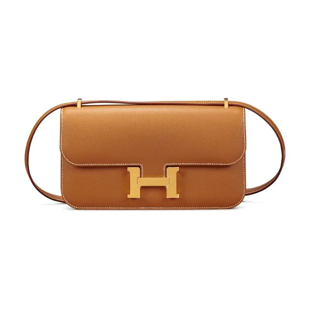 Front view of Hermes Women Constance Elan Epsom Gold-Brown shoulder bag