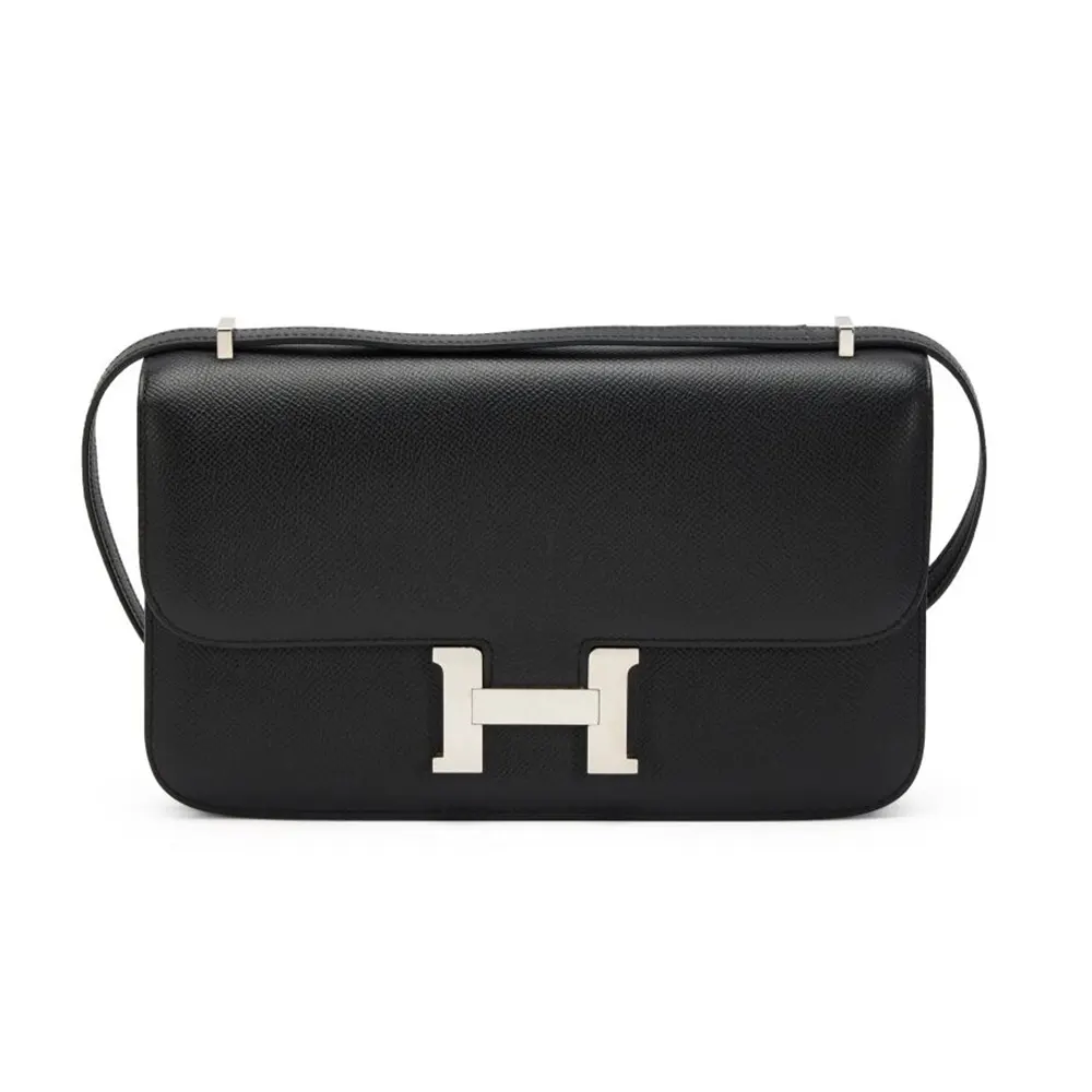 Front view of Hermes Women Constance Elan Epsom Silver-Black bag