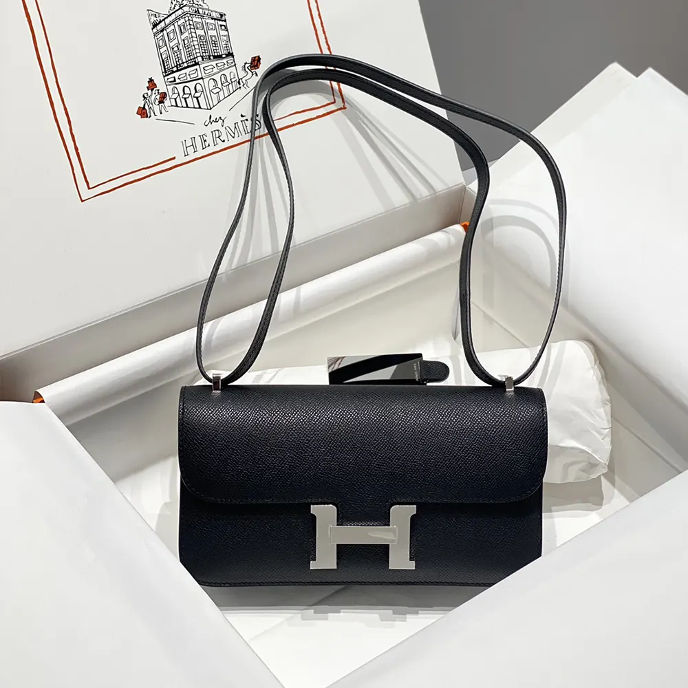 Close-up of silver hardware on Hermes Women Constance Elan Epsom Silver-Black