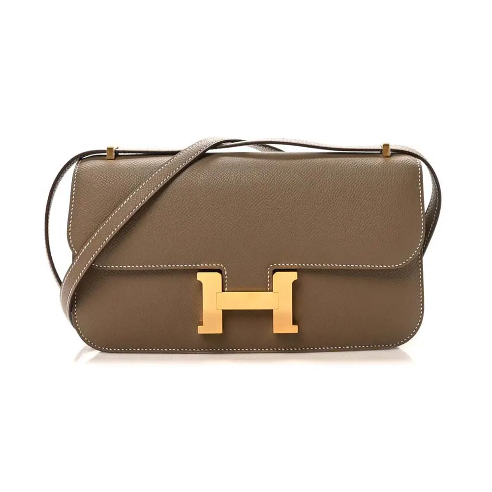 Front view of Hermes Women Constance Elan Epsom Gold-Gray bag