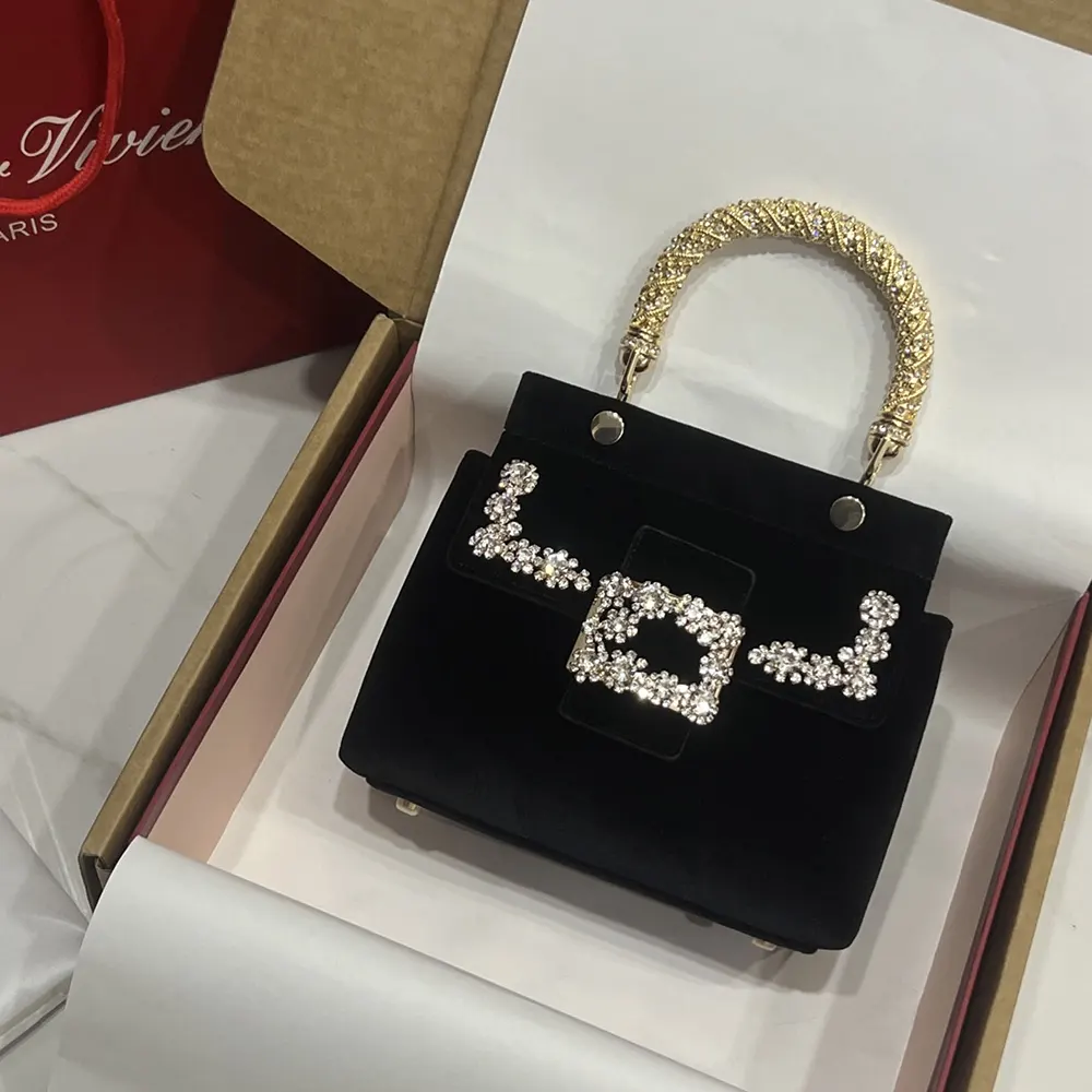 Side profile showing velvet texture of Roger Vivier Cabas Jewel Efflorescence Mini Bag