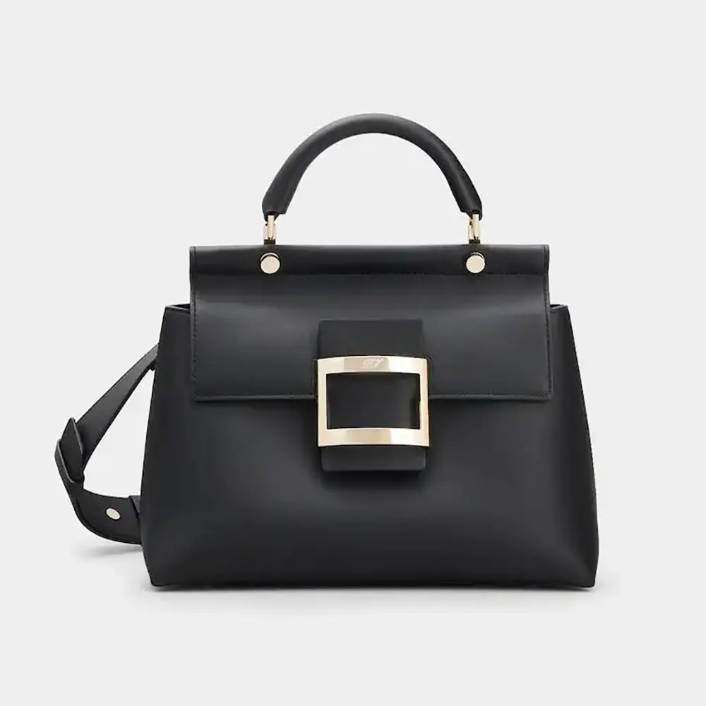 Front view of Roger Vivier Women Viv’ Cabas Bag in Leather-Black