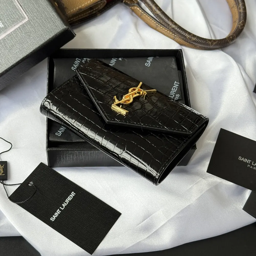 Saint Laurent YSL Women Uptown Flap Card Case in Crocodile-Embossed Shiny Leather - image 7
